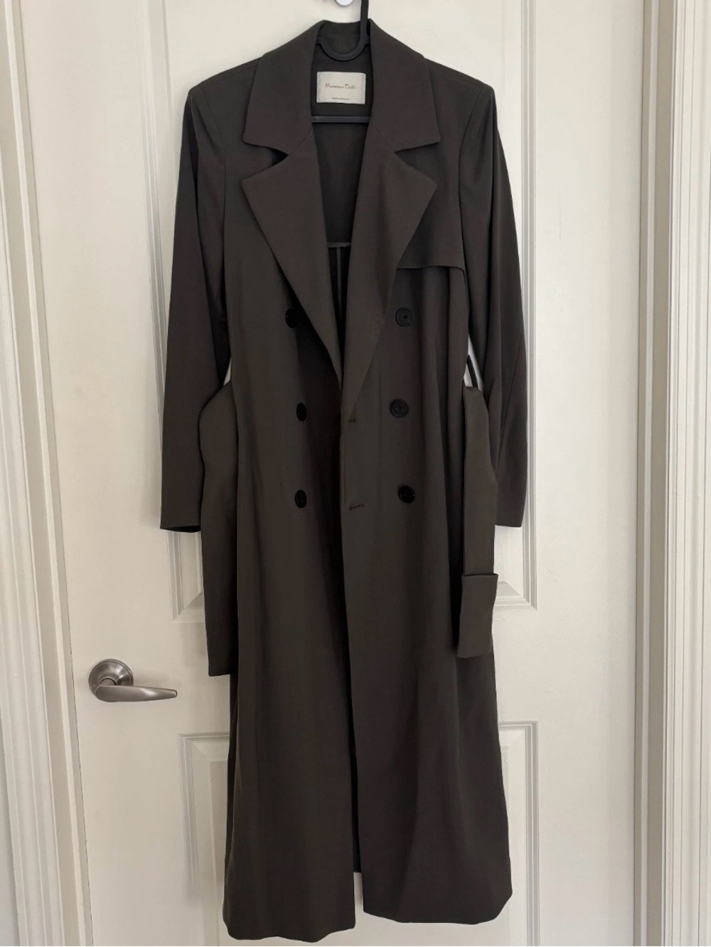 Massimo Dutti Women's Double-Breasted Trench Coat - Olive Brown